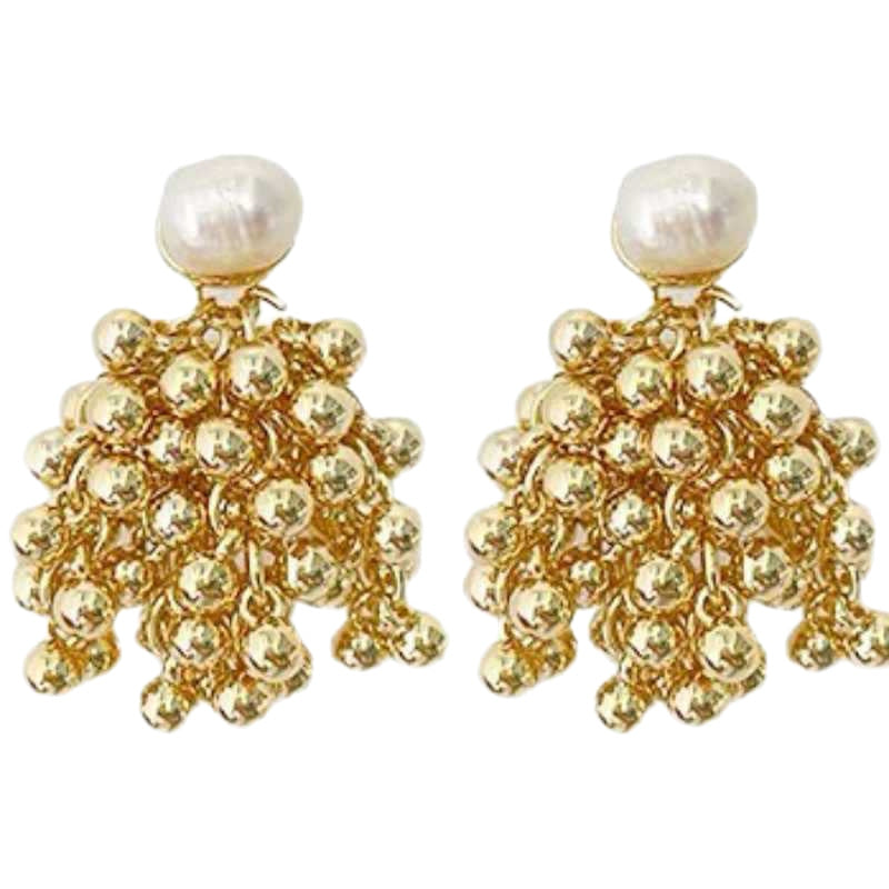 Pearl Metal Ball Long Earrings