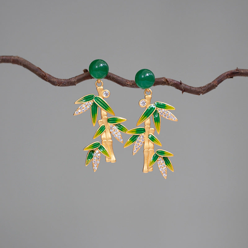 Vintage Cheongsam Ancient Costume Bamboo Leaf Earrings