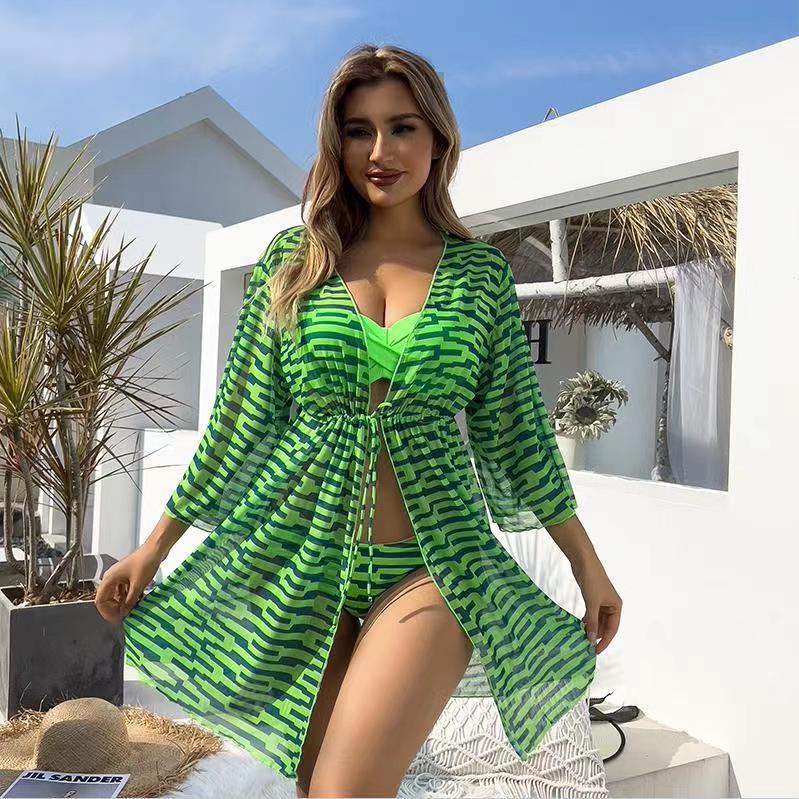 Bikini Mesh Three-piece Printed Swimsuit For Women