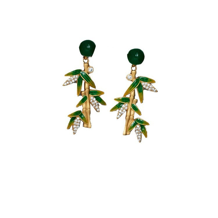 Vintage Cheongsam Ancient Costume Bamboo Leaf Earrings