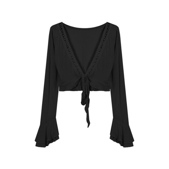 Lace-up Sun Protection Coat For Women Summer Sexy Slim-fit Crop-top