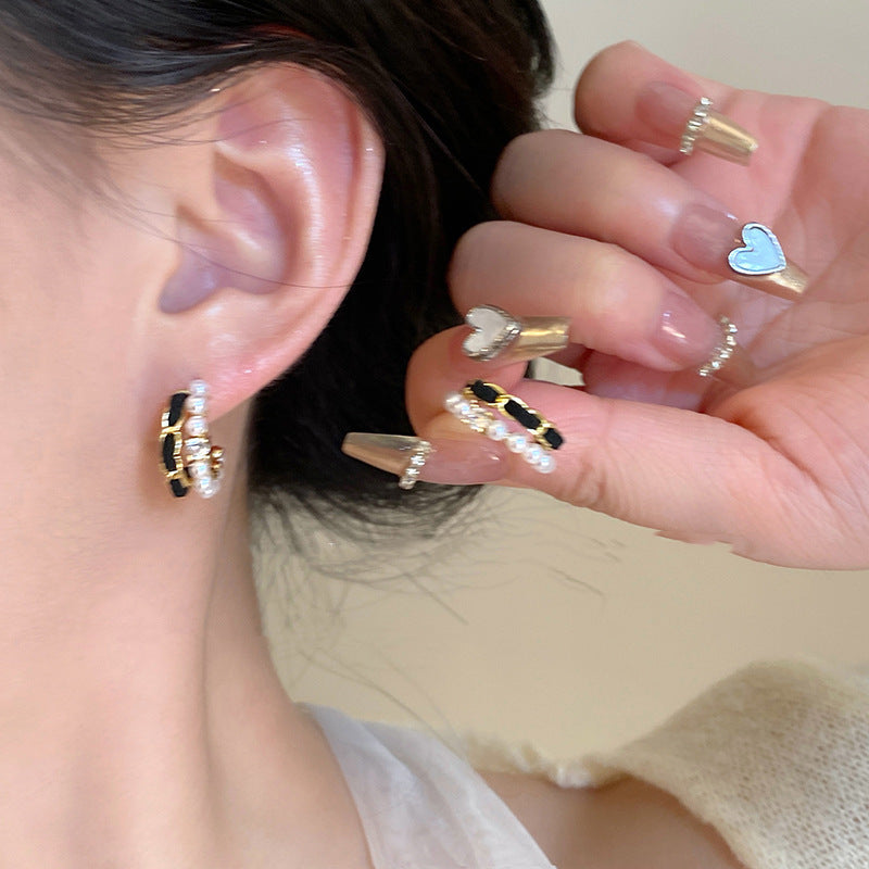 Black Velvet Water Drop Ear Ring High-grade Metal Stud Earrings