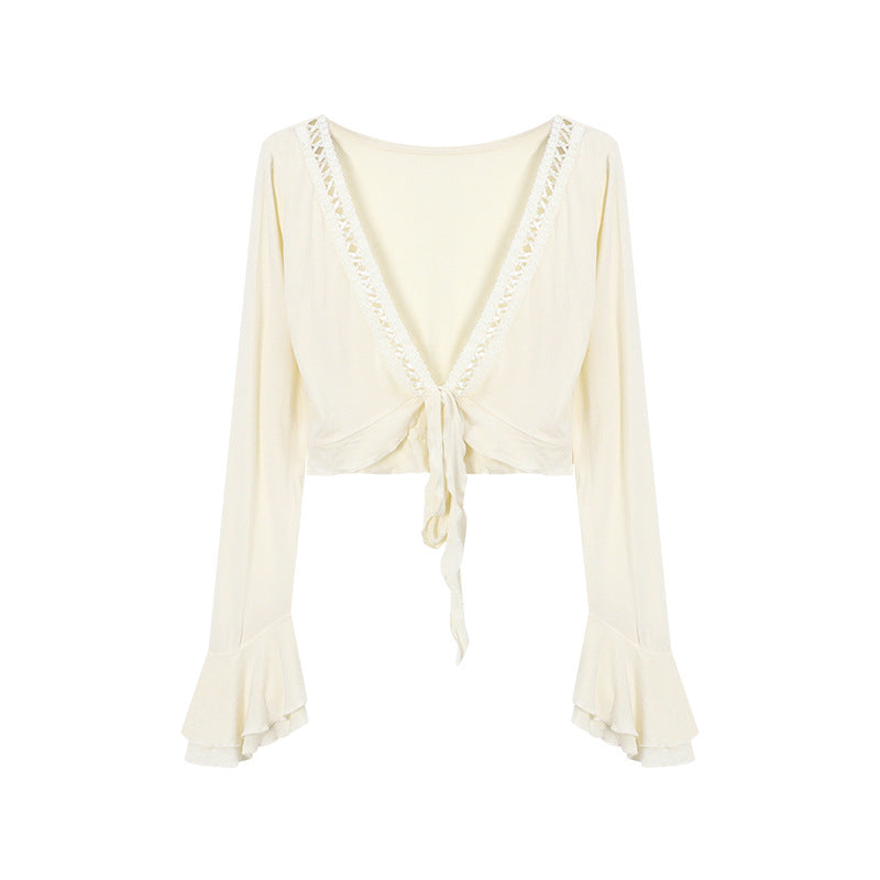 Lace-up Sun Protection Coat For Women Summer Sexy Slim-fit Crop-top