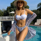 Bikini Mesh Three-piece Printed Swimsuit For Women