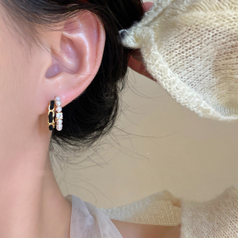 Black Velvet Water Drop Ear Ring High-grade Metal Stud Earrings