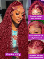 40 Inch Red Wig 99J Burgundy Lace Front Wig 13X4 Curly Human Hair Wigs Hd Lace Wig 13X6 Human Hair Colored Deep Wave Frontal Wig