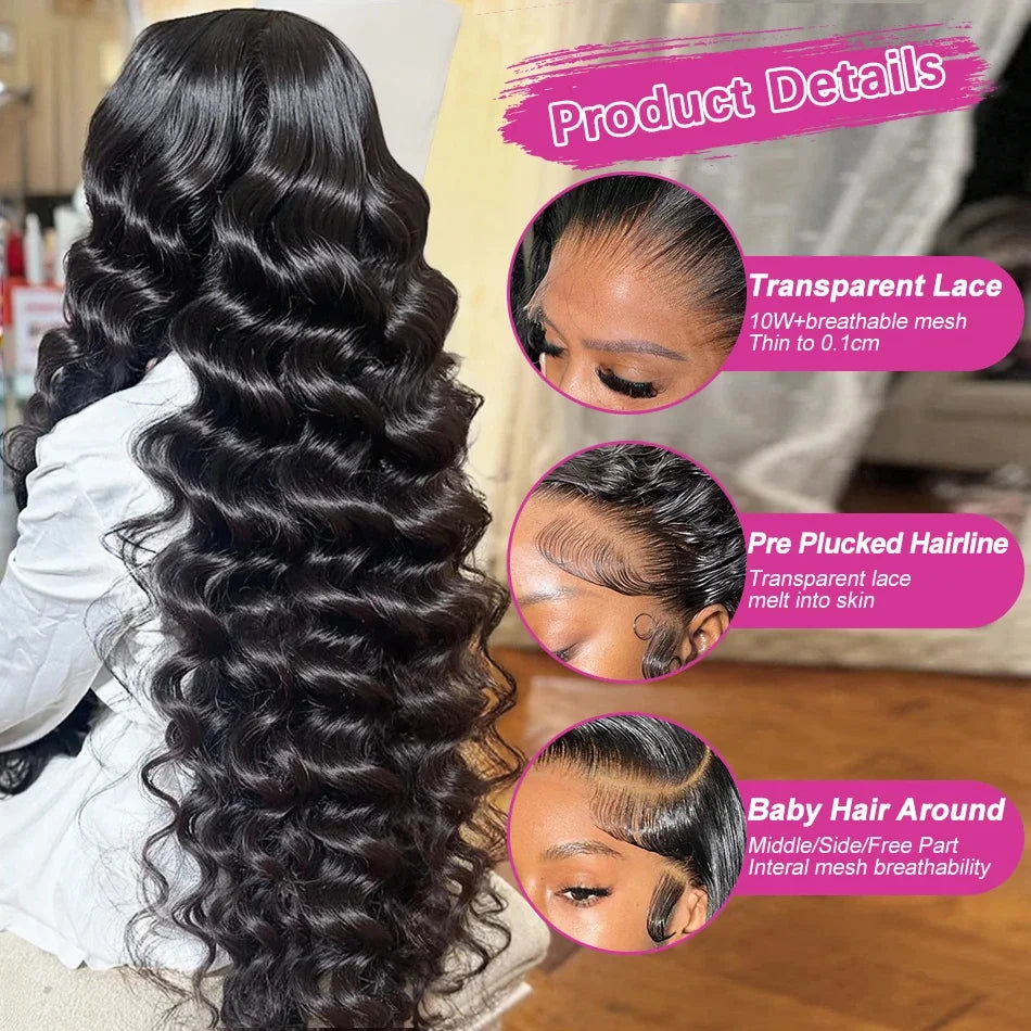 Loose Wave wig Lace Front Human Hair Wig 30 40 Inches Brazilian Water Deep Wave 13x4 HD Lace Frontal Wig Curly Wigs For Women