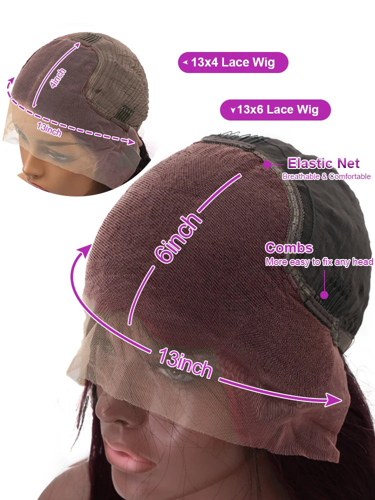 40 Inch Red Wig 99J Burgundy Lace Front Wig 13X4 Curly Human Hair Wigs Hd Lace Wig 13X6 Human Hair Colored Deep Wave Frontal Wig