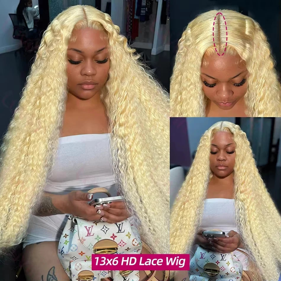 250% 40 42 Inch Water Deep Wave 613 Blonde HD Lace Frontal Wig 13×6 Colored Kinky Curly Wigs 13x5 Raw Lace Front Human Hair Wigs