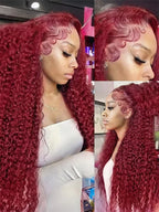 13x6 Deep Curly HD Lace Frontal Wig Transparent 13x4 99J Burgundy Curly Lace Front Wigs Red Colored Deep Wave Human Hair Wigs