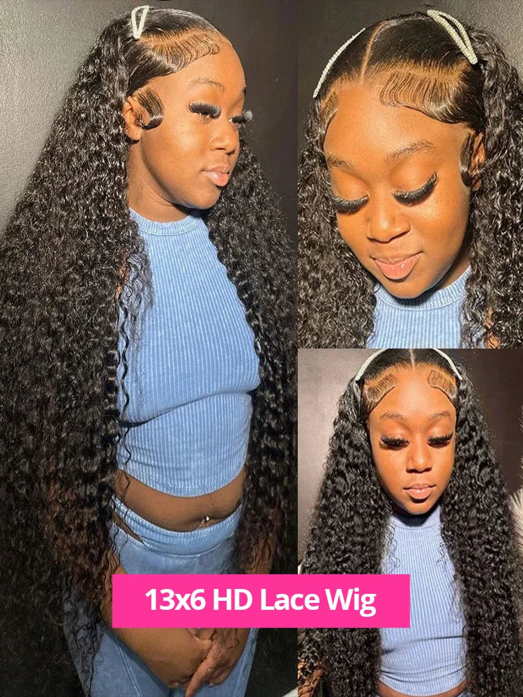 250 Density 30 40 46Inches HD Deep Wave 13x6 Curly Lace Front Human Hair Wig Wet & Wavy Water Wave Lace Frontal Wigs For Women