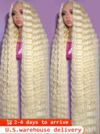 250% 40 42 Inch Water Deep Wave 613 Blonde HD Lace Frontal Wig 13×6 Colored Kinky Curly Wigs 13x5 Raw Lace Front Human Hair Wigs