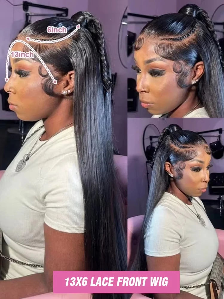 200% Long 40 Inch Bone Straight Human Hair Wigs 13x5 HD Lace Frontal Wig 13x6 Brazilian Black 360 Full Lace Front Human Hair Wig