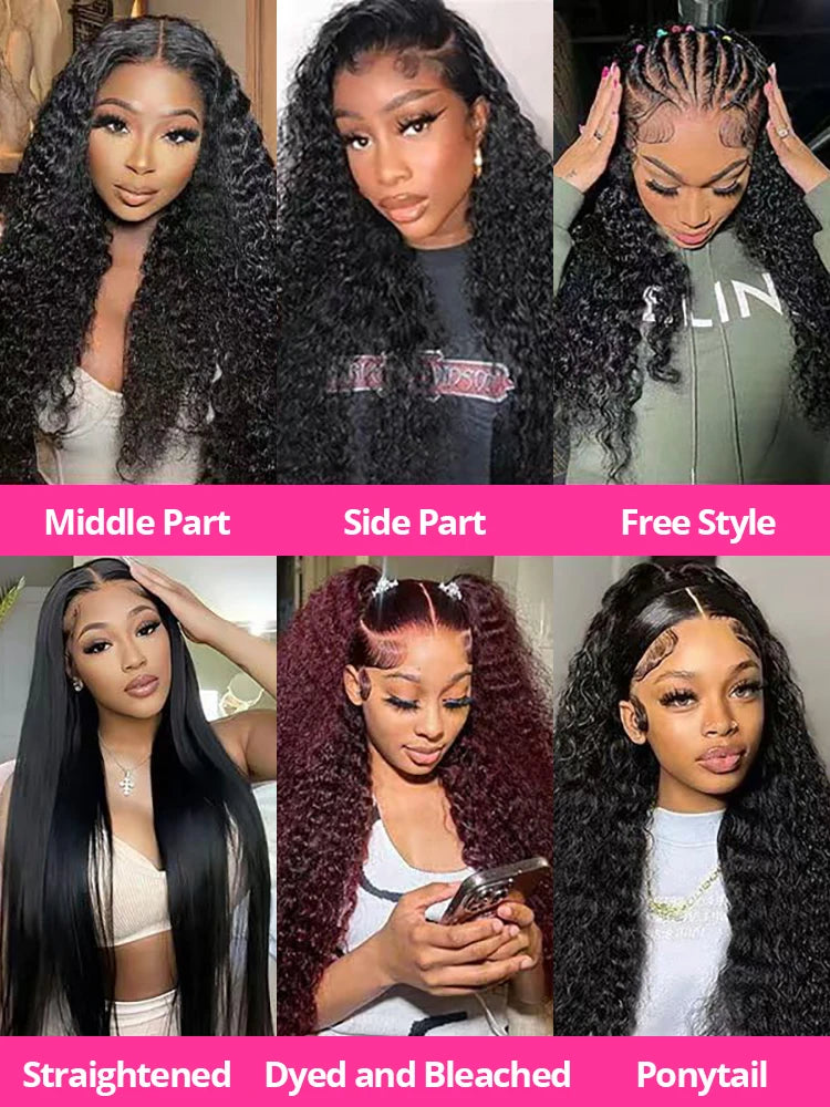 250 Density 30 40 46Inches HD Deep Wave 13x6 Curly Lace Front Human Hair Wig Wet & Wavy Water Wave Lace Frontal Wigs For Women