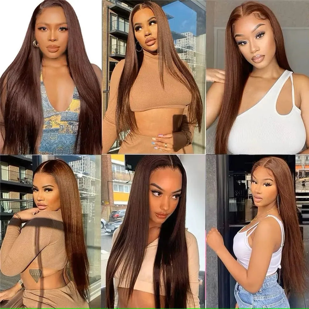 Chocolate Brown Straight Lace Front Wigs 13x6 Transparent Lace Frontal Wig Pre Plucked Remy 13x4 Brazilian Human Hair Wigs 200%