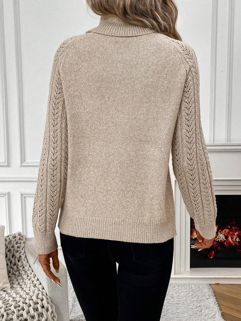 Women Solid Color Turtleneck Long Sleeve Casual Sweater