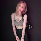 Sexy Hot Girl Style Pattern Printing Long Sleeve Mesh Inner Wear Slim Fit Slimming Top