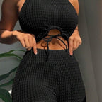 Sexy Solid Color High Waist Split Bikini Swimsuit For Women