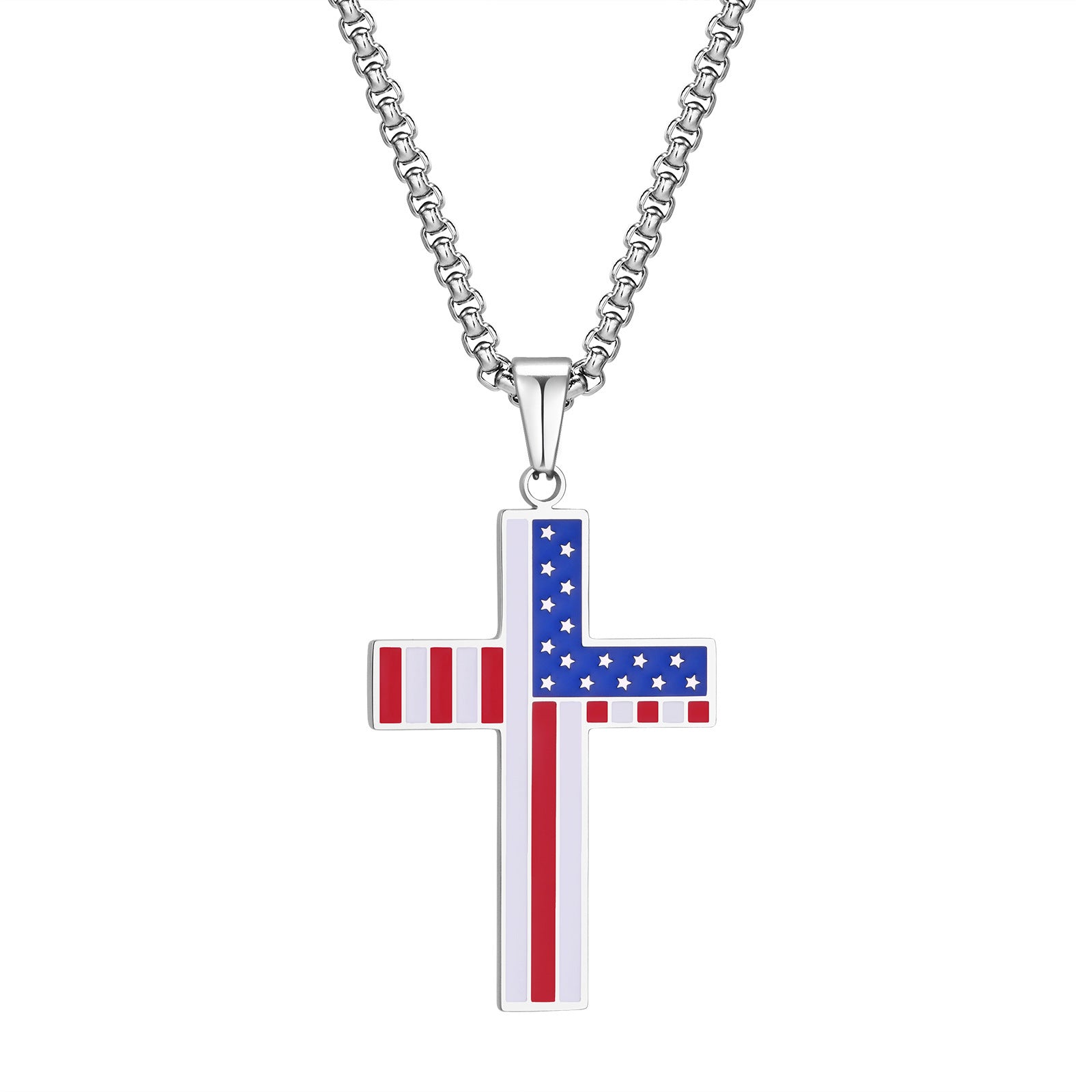 Stainless Steel Surface Smooth Back Sand Corrosion Epoxy Flag Cross Pendant