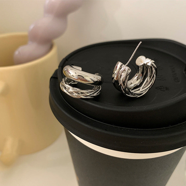 Women's Niche Retro Double-layer Twist Metal Earrings
