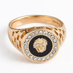 Fashion Man Diamond Cut Oil Dripping Round Lion Head Ring