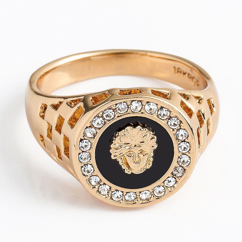 Fashion Man Diamond Cut Oil Dripping Round Lion Head Ring