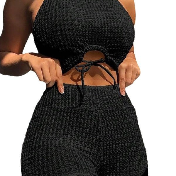 Sexy Solid Color High Waist Split Bikini Swimsuit For Women